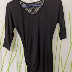 Rue 21 black 3/4 sleeve lace back ruched side xs